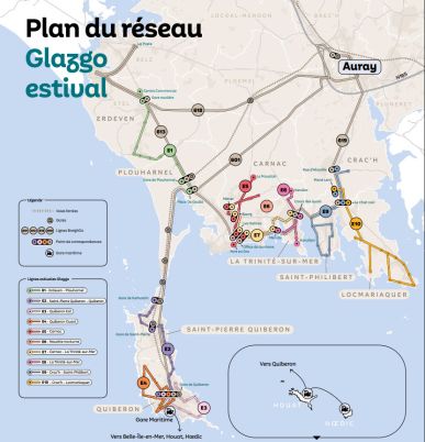 Glazgo summer shuttle network map in the Baie de Quiberon